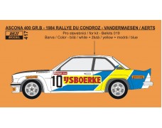 Decal – Opel Ascona 400 - 1984 Rallye du Condroz - Vandermaesen / Aerts 1/24